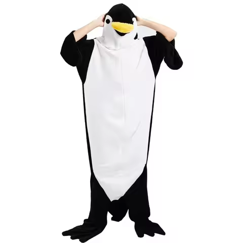 Polyester Unisex Flannel One-piece Pajamas Black + White Suitable for height 168-178cm Cute Animal P
