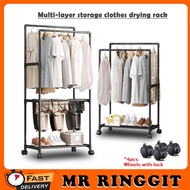 Mr Ringgit Shop Double pole wheeled clothes drying rack multi-layer storage clothes rack shoe and rack multi-functional