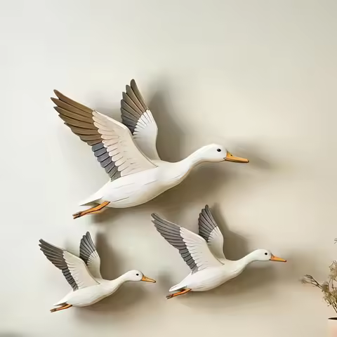 3Pcs Flying Duck Wooden Wall Decor with Double-sided Nano Tape for Home & Kids Room