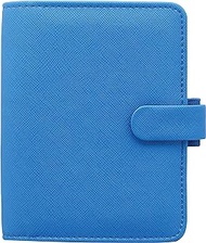 Filofax Saffiano Fluoro Organizer, Pocket Size, Fluoro Blue - Cross-Grain, Leather-Look, Six Rings, Week-to-View Calendar Diary, Multilingual, 2024 (C028767-24)