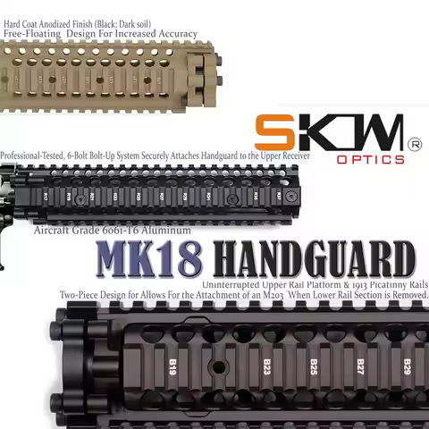 SKWOPTICS 9.6'' 12.7' Inches MK18 Handguard FSP Free Float, 21mm Picatinny Interface System Aluminum