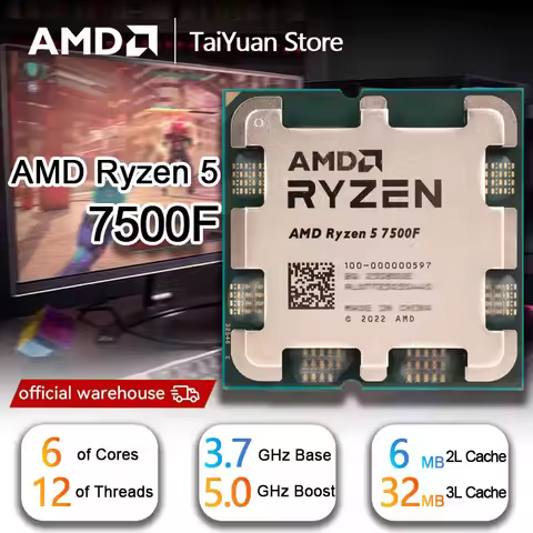 AMD Ryzen 5 7500F CPU R5 7500F 3.7GHz 5NM L3=32M 100-000001015 Socket AM5 New but no fan