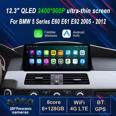 for BMW 5 Series E60 E61 E92 2005 - 2012 12.3" ultra-thin Android 14 Car Radio Video Multimedia Play