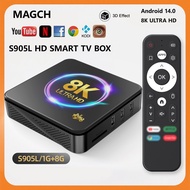 MAGCH กล่องทีวีอัจฉริยะ S905L แอนดรอยด์14 8K HDความละเอียดสูงแบบคู่ WIFI ทีวีความละเอียดสูงพิเศษ Qua
