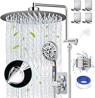 Filtered Shower Head 12" Rain Shower Head with Handheld Spray Dual Filter for Hard Water Round Showerhead with 10 Setting Handheld Built-in 2 Power Wash +12" Shower Extension Arm,79" Hose &amp; 4 Hooks