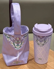 Starbucks 紫色刺繡保溫杯及提袋套裝