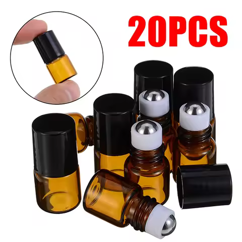 20pcs Mini Amber Roll on Bottle 1ml 2ml 3ml Empty Roll on Glass Bottle Easy Carry for Essential Oil