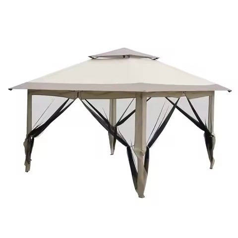 3.6x3.6m Garden Gazebo with Mesh Netting, Double Roof, Oxford Cloth Spray Paint Iron Pipe for Outdoo