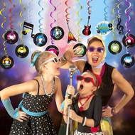 60 Pieces 50s Party Rock and Roll Music Party Decorations Hanging Swirls Music Record Cutouts Hangin