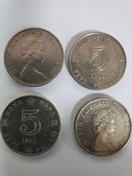 1980-1982 香港五圓(小皇冠)銀色硬幣 $5舊伍圓 4 個一套