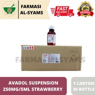 Avadol Paracetamol Suspension 250mg/5ml Strawberry (90ml) 1 CARTON (30BOTTLE)