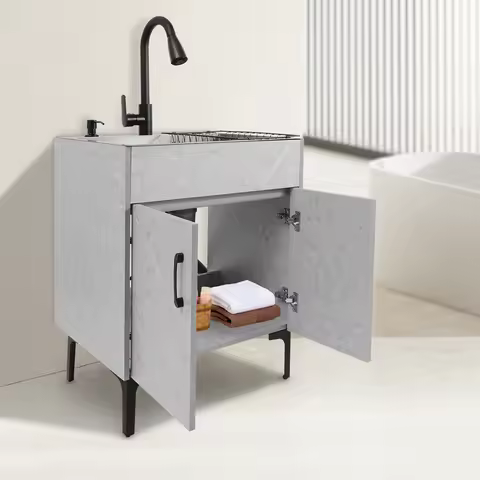 Bymaocar Laundry Sink, 60*45*77cm Laundry Sink With Cabinet, Sink Cabinet+Faucet Drain Basket Sink
