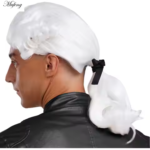 Colonial Wig Man Costume Long Wave Washington Lawyer Judge Wig Adult Retro Wig for Halloween Cosplay