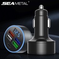 SEAMETAL PD+USB Car Charger 5 Ports Phone Quick Charging DC 12V/24V Auto Power Adapter Socket with LED Voltage Display