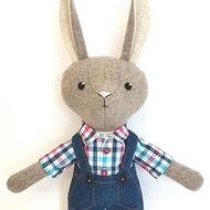 Gray bunny boy, handmade stuffed rabbit toy, wool plush doll