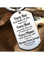 1pc Elegant Stainless Steel Christian Keychain With Inspirational Bible Verses, Psalm 139:17, 2 Thes