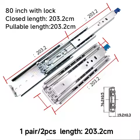 64/68/72/80 inches 1 Pair Heavy-Duty Drawer Slides 500 lb load 76mm width Suitable for industrial us