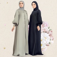 【ready stock】 Dubai Abaya Satin Plain Turkey Muslim Kaftan Jubah Abaya Plus Size Putih Puff Long Sleeve Baju Mengandung