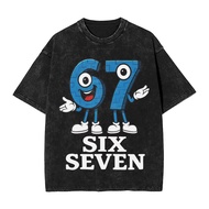 Hip Hop 67 Six Seven 6-7 Fun Italian Brainrot Retro Men's Wash Printed Cotton T-shirt