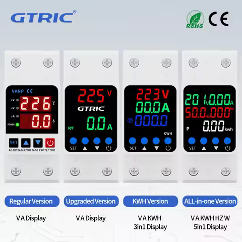 GTRIC Voltage Protection Relay Din Rail Over Under Voltage Protector 230VAC 40A 63A Adjustable Volta