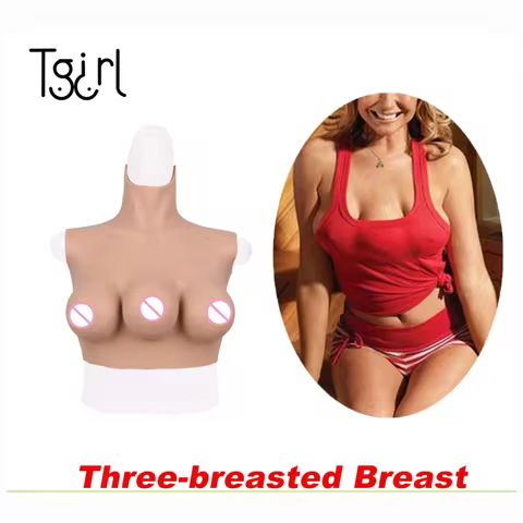 Tgirl Cosplay Encanto Three Tits Lifelike Silicone Breast Plate C Cup Fake Boobs Cotton Filler for C