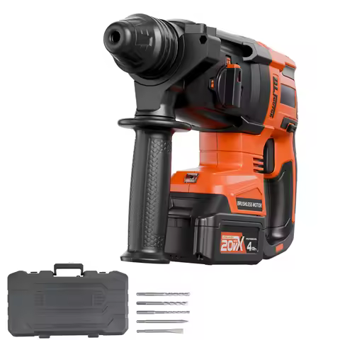 SucceBuy 20V Brushless Cordless Hammer Drill Lithium-Ion 1In Rotary Hammer Driver w/ Battery Charger
