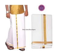 Men White & Gold Vesthi Dhoti Cotton