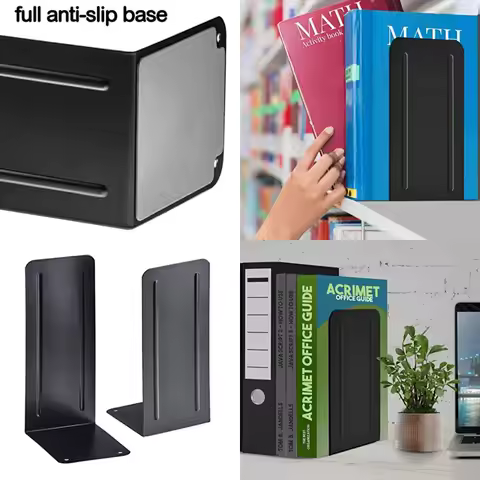 Jumbo Size Metal Bookends 9 H x 4 W x 4-1/2 D for Heavy Duty Shelf Support Non-Skid Book Stand to Pr
