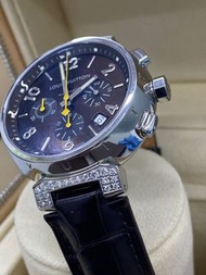 （原價33萬）Louis Vuitton 路易威登 LV錶 Tambour Q112G 巧克力色面盤 原廠鑲鑽錶 自動上鍊機械錶 40mm