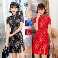Brocade Cheongsam Dress T-shirt Shory Style Dragon and Phoenix plus Size Young Girl Retro Slimming Traditional Chinese Dress Dsmyz1350