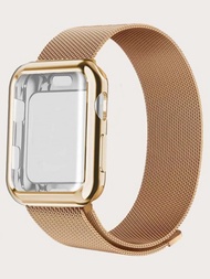 1入組網帶和保護屏幕一體化的玫瑰金套裝,兼容apple Watch Series Se / 8 / 7 / 6 / 5 / 4,兼容40mm 41mm 44mm 45mm