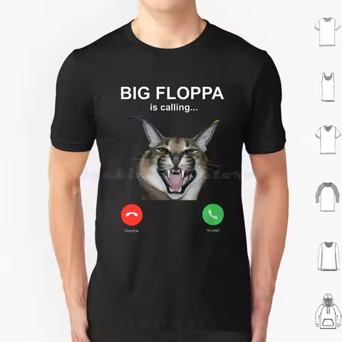 Cat Meme Big Floppa Is Calling Zabloing Meme T Shirt Big Size 100% Cotton Big Floppa Cat Meme Rapper