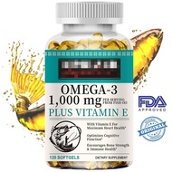 Omega-3 1000mg with Vitamin E Supports Heart Health Brain Function Antioxidant Joint Care Supplement