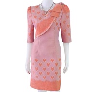 ชุดเดรส ผ้าไทยทอ สีชมพู สีเบจ อัดกาว Size M-L (อก 36"-38")  ออกงานบุญ งานบวช ชุดไทยประยุกต์ เกรดพรีเ