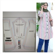 POLA TUNIK DEWASA KANCING DEPAN KERAH KEMEJA POLA JIPLAK POLA INSTAN