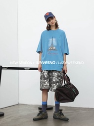 Unvesno(UN) NewVintage巴黎鐵塔水洗做舊圓領寬松男女短袖T恤