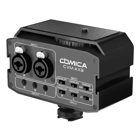 CVM-AX3 Audio Mixer, Dual XLR/3.5mm/6.35mm Mic Preamp , Camera Mixer for Canon Nikon Sony Panasonic 