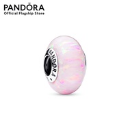 Pandora Sterling silver charm with pink lab-created opal