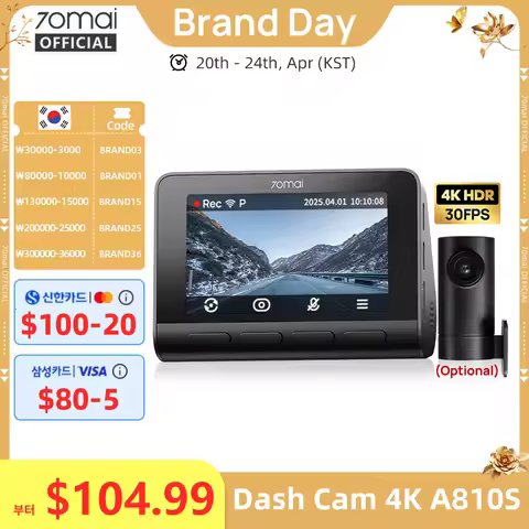 New 70mai 4K Dash Cam A810S HDR Supercapacitor 4G LTE Wi-Fi 6 Voice Control GPS ADAS 70mai A810S Upg