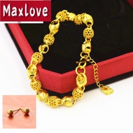 Singapore Gold 916 Bracelet for Women Lucky Bracelet Send Earring Fashion Jewelry Style Set Birthday Gift for Women