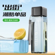 ♞Newest Water Cup Sport Water Bottle Simple Square 500ml Couple Plastic Portable Water Containe8xYN