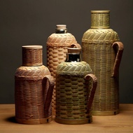 Fine Woven Filament Handmade Bamboo Woven Thermos Old-fashioned Retro Thermos Leather Tea Bottle The