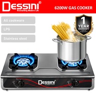 DESSINI ITALY Auto Ignition Gas Cooker Propane LPG Hob 2 Burner Cooktop Tabletop Stainless Steel Sto