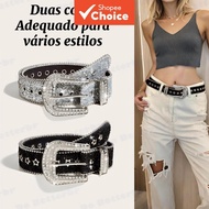 Gothic Rhinestone Pu Leather Western belt for woman elegant Men Y2k Jeans Accessories