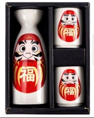 (全新特價現貨) 日本製 美濃燒 招福達摩 陶瓷酒器套裝 日本製 美濃燒 酒壺酒杯套裝禮盒 (1套3件)