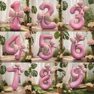 Ins Pink Number Bow Photo Balloon One Year Old Decoration Props Baby Birthday Scene Party Decoration