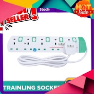 2000W (2METER) Penyambung Plug 5 Gang, Extension Socket Plug Extension Power Trailing Socket 3 Pin 5