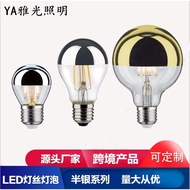 LED Filament Bulb A60 Semi-Electroplating Bulb 220V Mirror Reflective Bulb E27 Decorative Bulb Top S