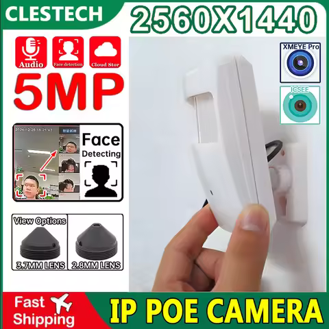 2.8mm Cone Audio ICSEE 5MP Probe Security Cctv Mini IP Camera 48VPOE Probe Indoor Smart Home H265 HD