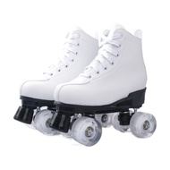 Roda berkilat kulit pu putih dua baris kasut roda skateboard skateboard kanak-kanak dewasa skate gel